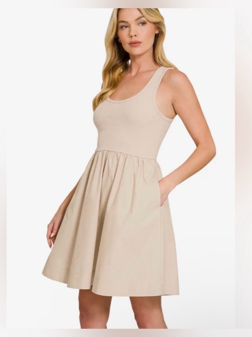 Combined Knit & Woven Dress With Pocket size Small